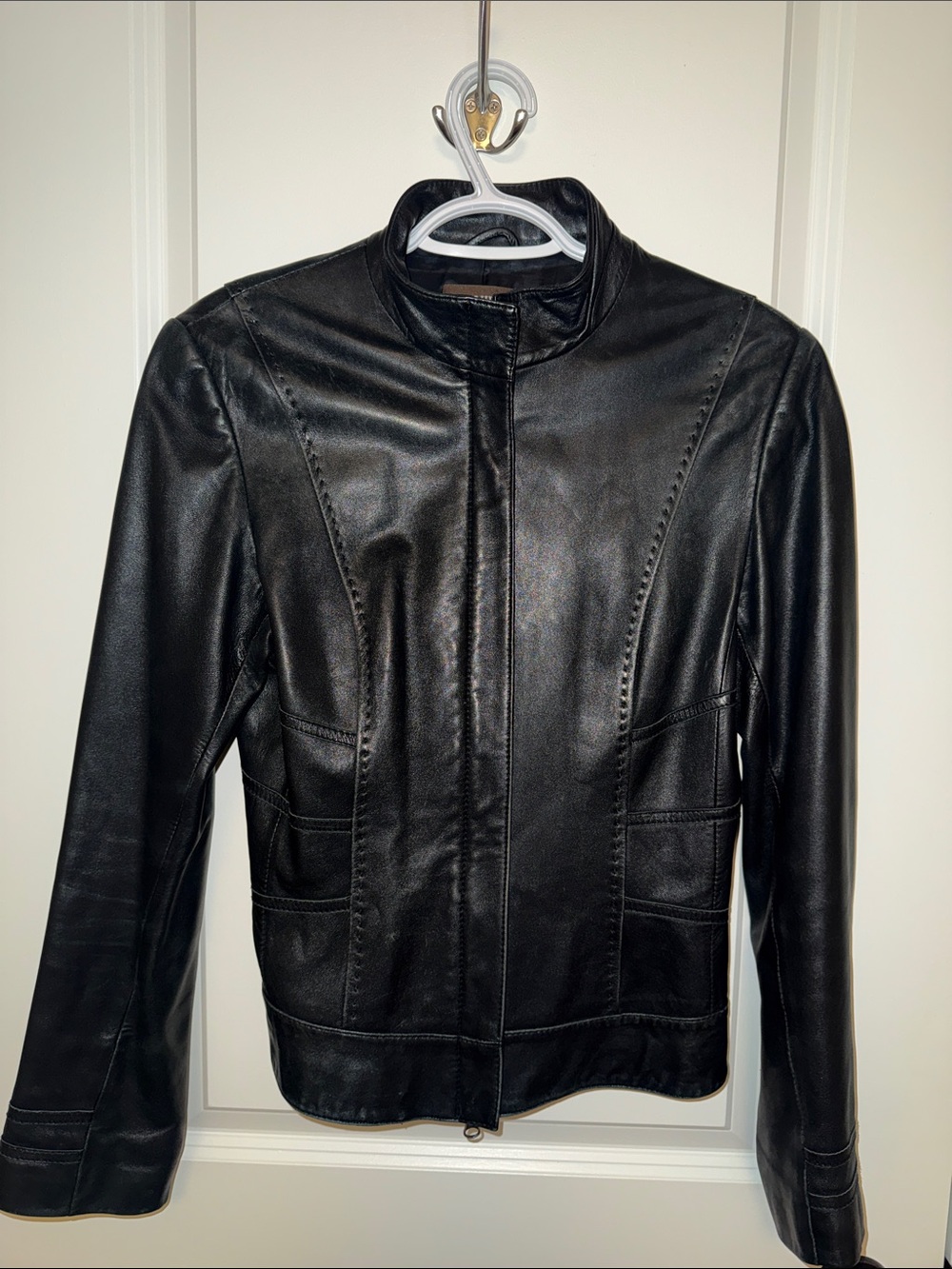Danier Women's Black Leather Moto-Style Zip Jacket